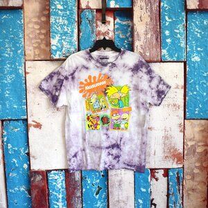 Unisex Nickelodeon Nick Toons Tie Dye Graphic Print T-Shirt LARGE Purple NEW